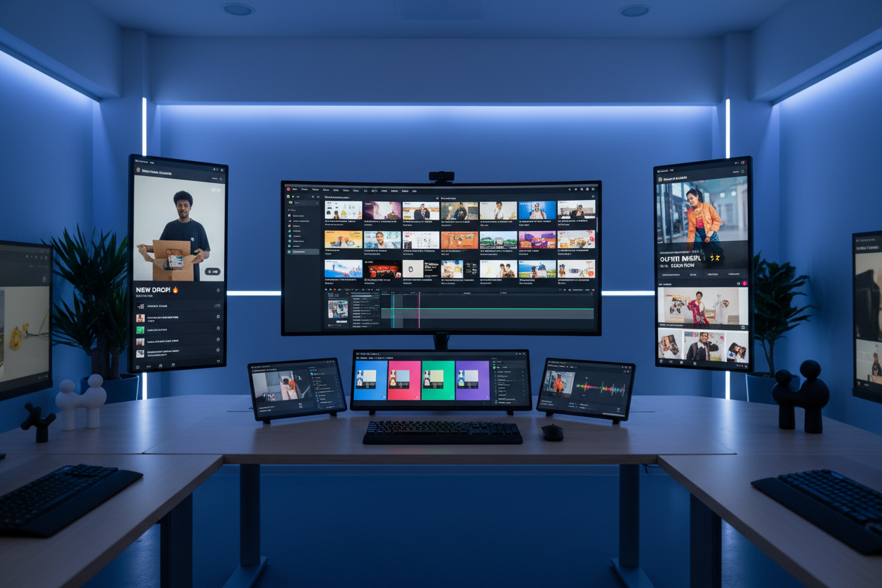 Video ads workflow showing diverse creative thumbnails